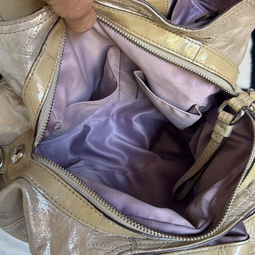 Coach Maggie Shimmer Hobo Champagne Gold 15727 Y2K Metallic Sateen Leather